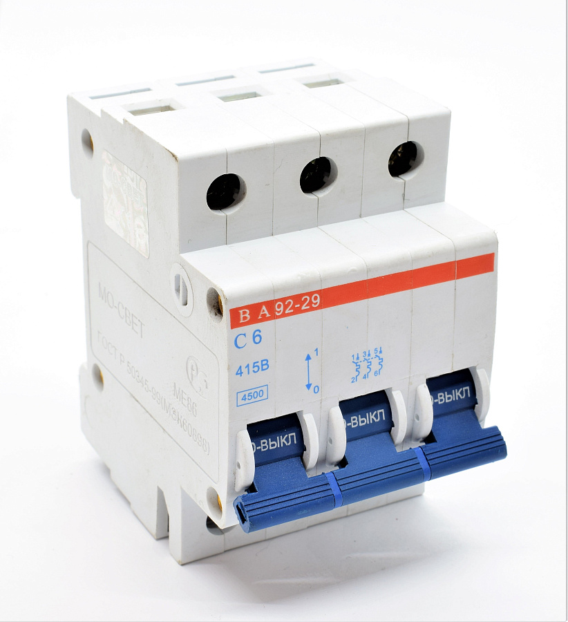 выключатель автоматический ва-92-29 3р 6а "с" (мо-свет)