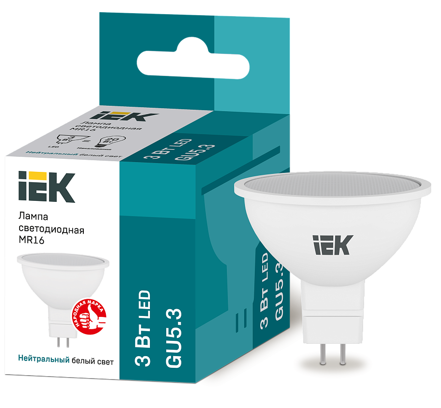 лампа led рефлектор 3вт  gu5.3 4000к (mr16) iek
