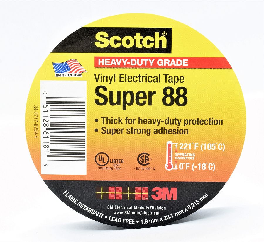 изолента пвх 0,215х19мм чёрная (20м) scotch super 88 3м  