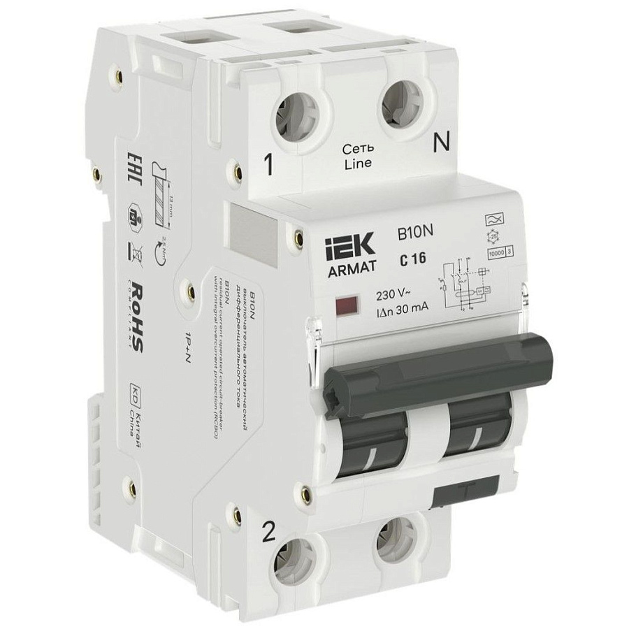 автоматический выключатель дифференциального тока armat авдт b10n 1p+np c16 30ма тип a (36мм) iek