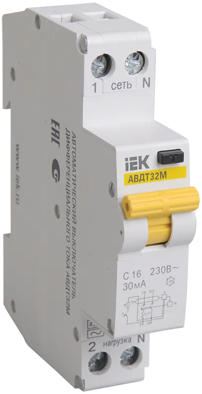 Выключатель автоматический дифференциального тока АВДТ-32М 1Р+N C10А 10mА IEK