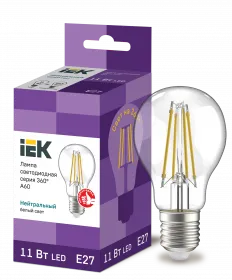 лампа led a60 шар 11вт 230в 4000к e27 серия 360° прозрачный (филаментная) iek