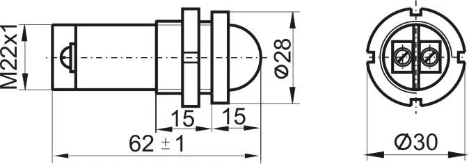 светодиодная коммутаторная лампа скл-14а-ж-2-24 желтая, м22
