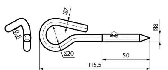 крюк вт- 8 с саморезом по дереву, диам.8мм, длина 115мм, 2,3кн (упак.50/500шт.) (вк) 