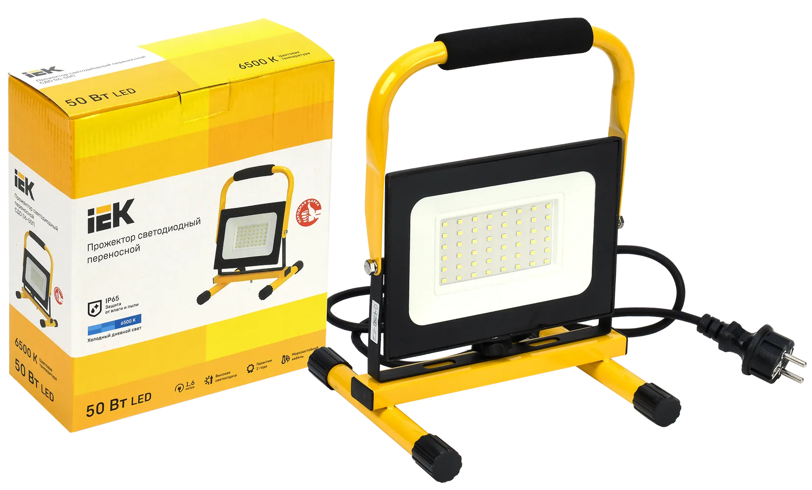 Прожектор LED СДО 06-50П переносной 6500К IP65 черный IEK