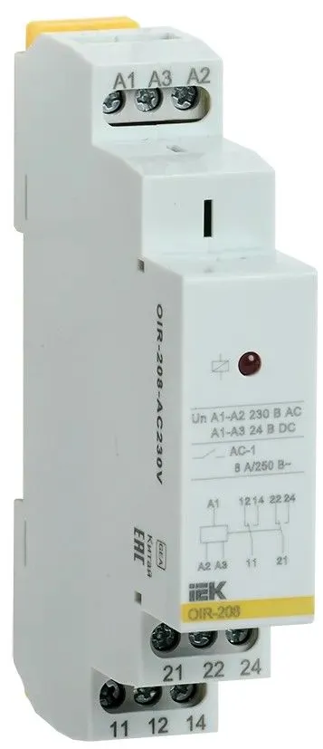 реле промежуточное модульное oir 2 контакта 8а 230в ac iek 