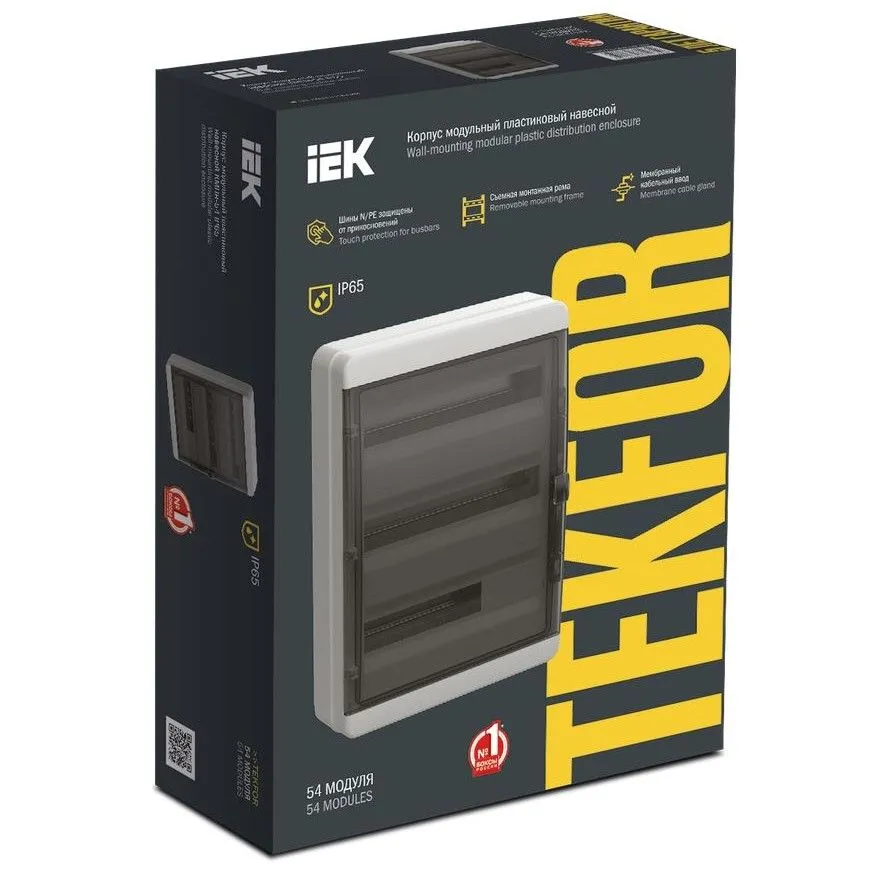 tekfor корпус пластиковый кмпн-54 ip65 черная прозрачная дверь iek