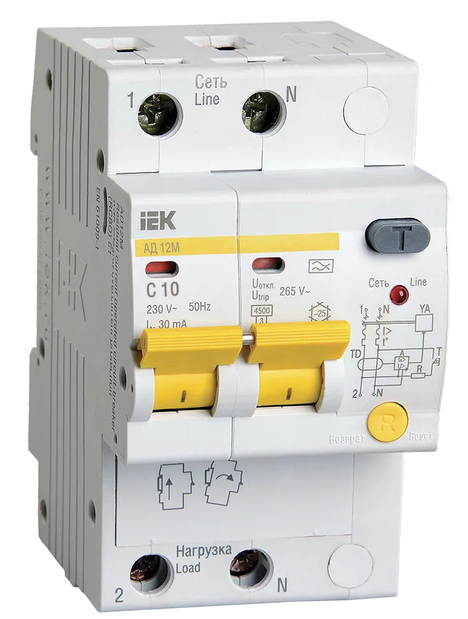 Автоматический выключатель дифференциального тока АД-12М С10А 30mА IEK
