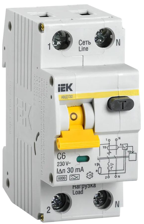 Автоматический выключатель дифференциального тока АВДТ32 C6 30mА IEK