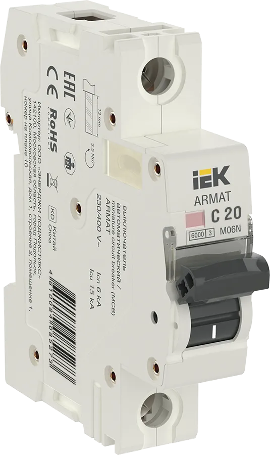 armat автоматический выключатель m06n 1p c 20а iek